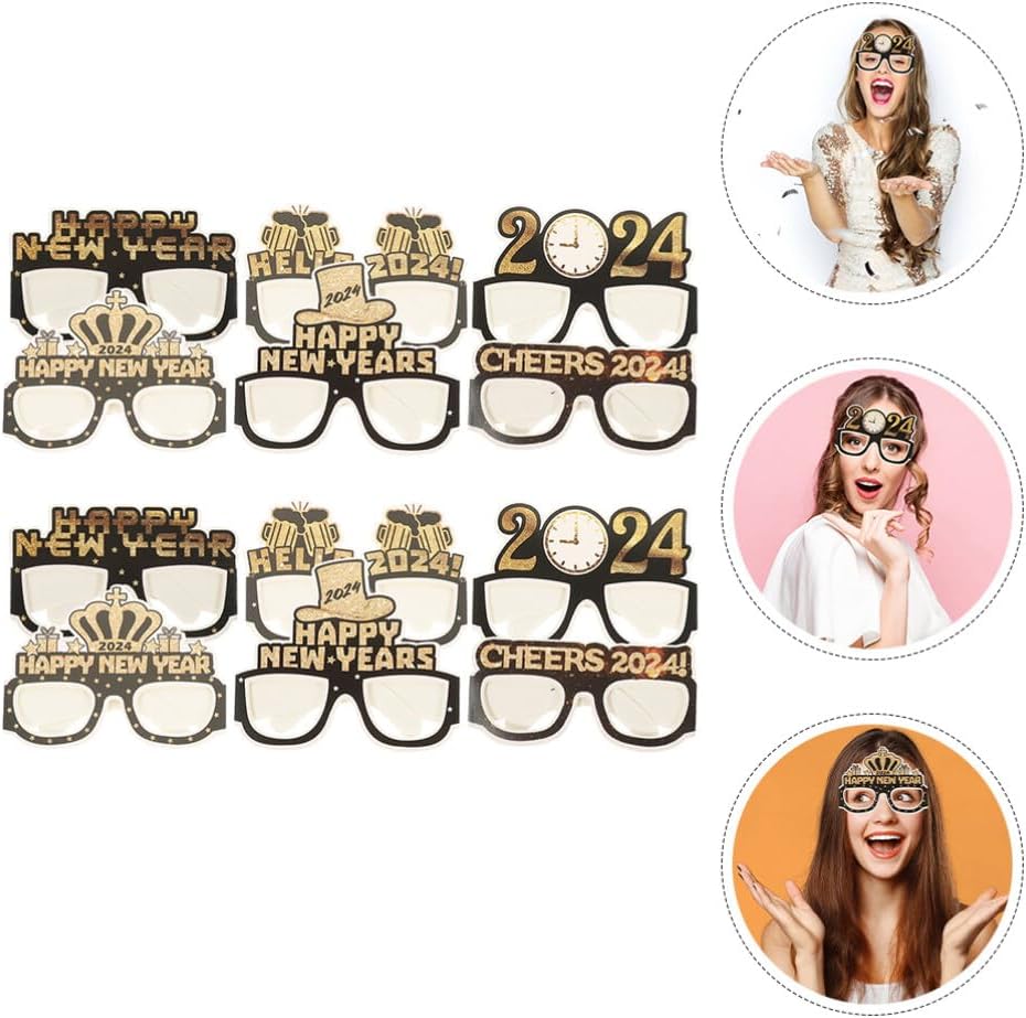 ABOOFAN 12 lentes de feliz año nuevo 2024 gafas de fiesta de Año Nuevo Hola 2024 gafas de sol regalos de fiesta accesorios para cabina de fotos 2024