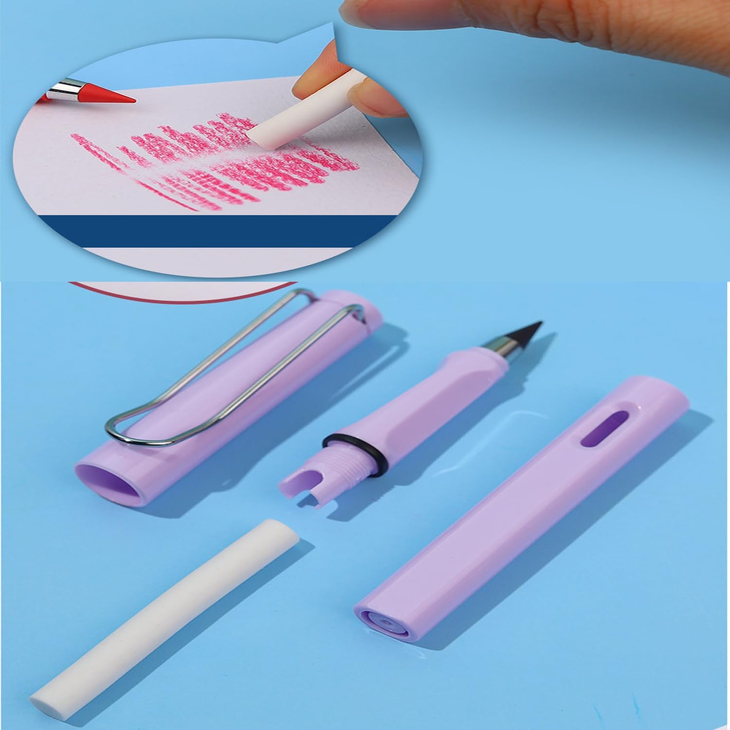 12 lápices de colores eternos sin tinta con borradores, lápices de metal para colorear, lápiz eterno con 12 cabezales reemplazables adicionales,