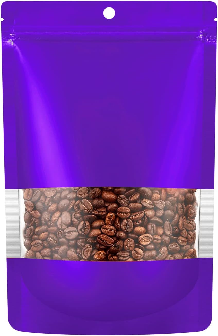 Paquete de 110 bolsas con cierre hermético metálico mate con ventana frontal transparente, bolsas resellables de color sólido resellables para