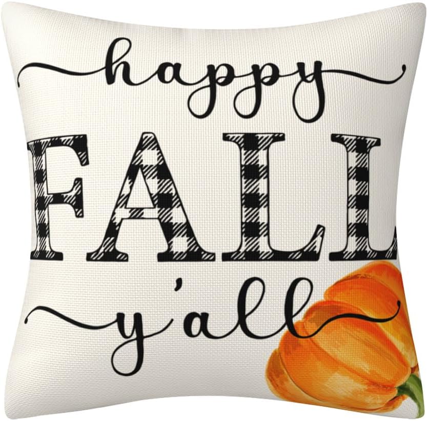 Fundas de almohada de otoño para exteriores, 18 x 18 pulgadas, juego de 4 fundas de almohada de Acción de Gracias, calabaza naranja y blanca con