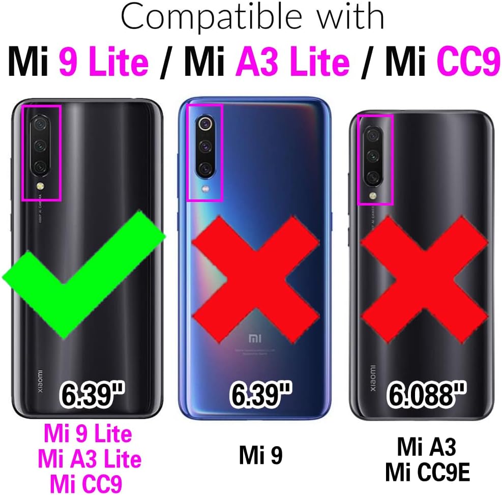 Compatible con Xiaomi Mi 9 LiteMi A3 LiteMi CC9 Funda de cuero con tapa para tarjetero Soporte para celular Accesorios Folio Monedero Funda de