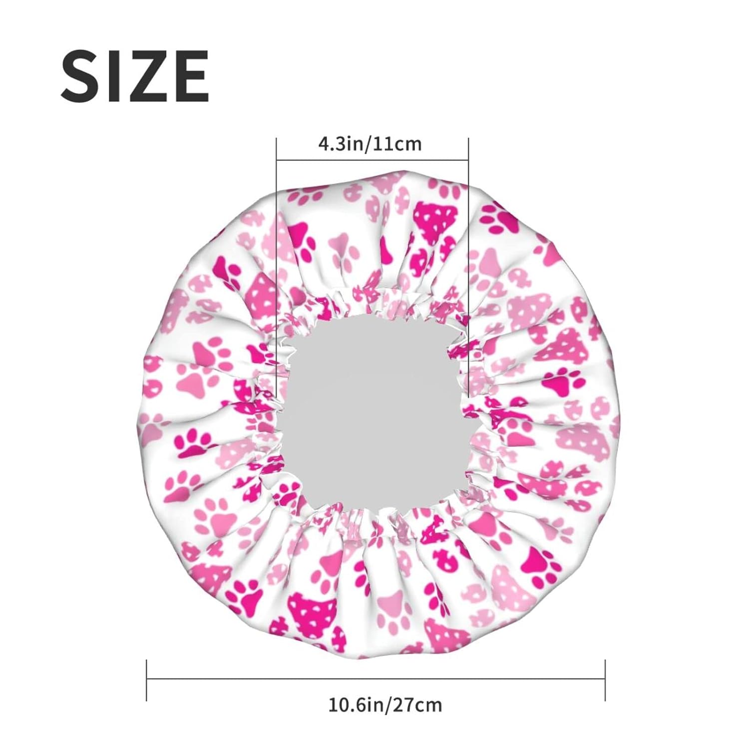 Gorro de ducha con estampado de pata de perro, color rosa, ajustable, doble capa impermeable, sombrero de ducha para baño, protección para el