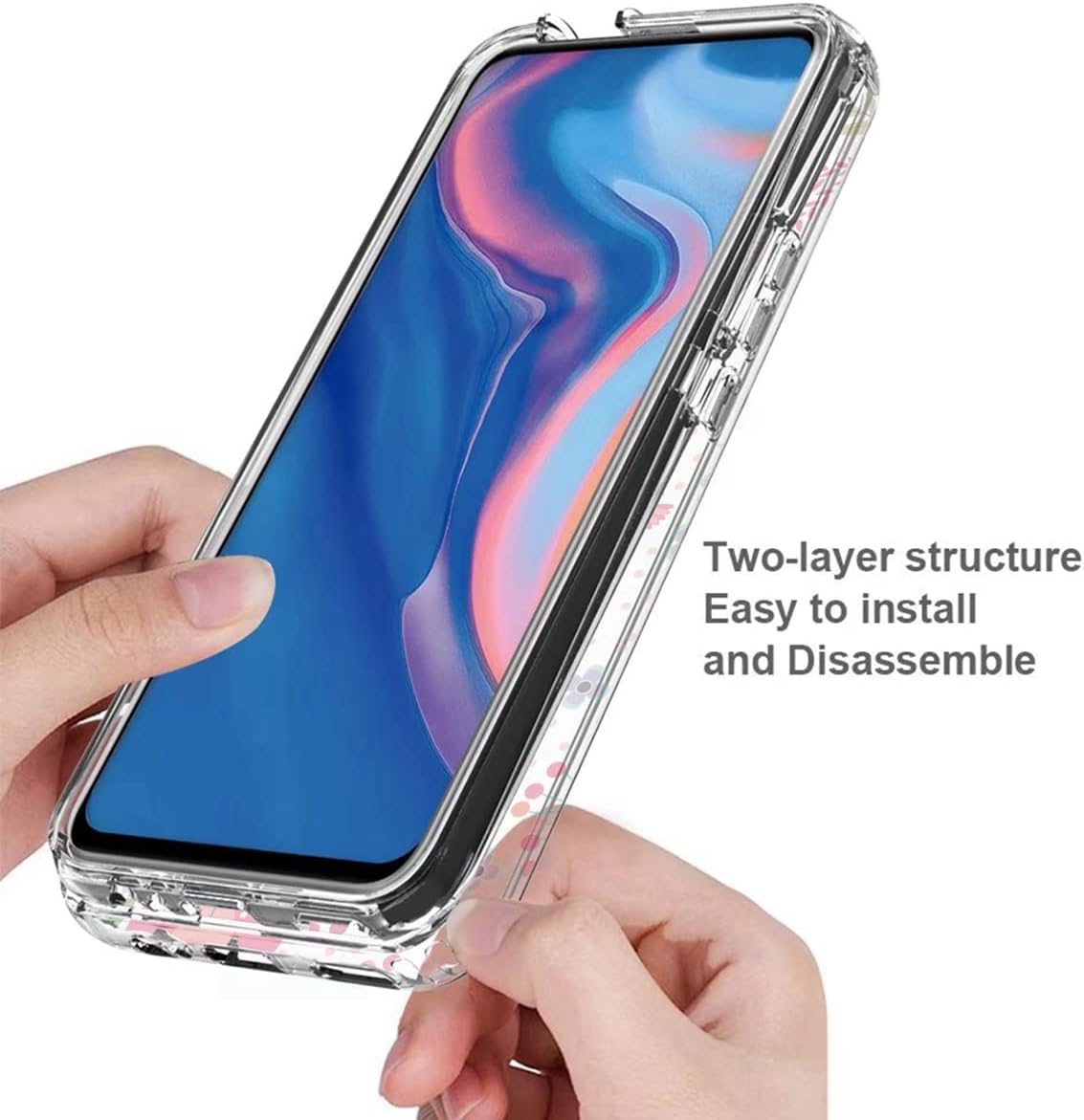 Funda para Y9 Prime 2019Honor 9XP Smart Z STK-LX1 con protector de pantalla de vidrio templado, funda protectora de TPU transparente floral a prueba