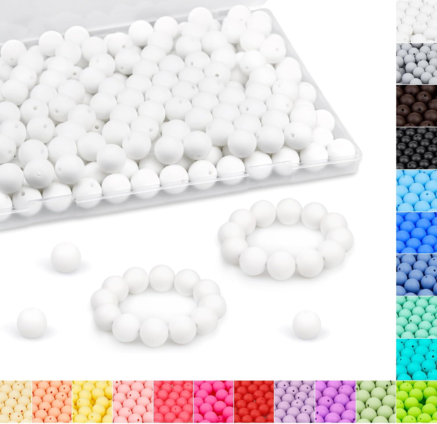 120 cuentas de silicona de 0.59 pulgadas, cuentas de silicona blancas para hacer llaveros, cuentas redondas de silicona para pulseras, collares,