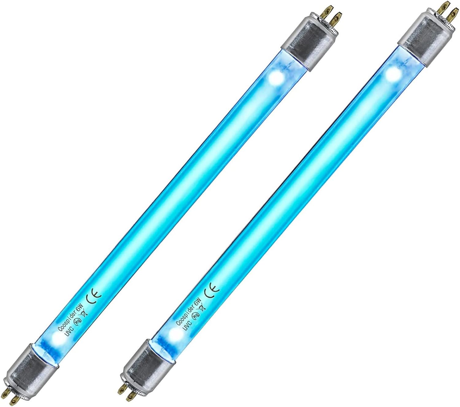 COOSPIDER UV 2 paquetes de 6 vatios de repuesto UVC bombilla UV lámpara desinfectante 253.7nm longitud de onda para armariogabinetebaño, base F6T5