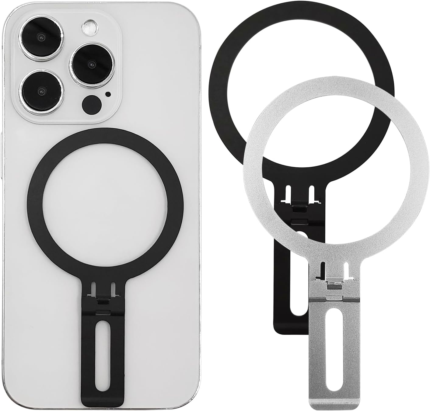 2 adaptadores universales de anillo de metal y soporte para teléfono 2 en 1, anillos ultrafinos compatibles con accesorios Magsafe iPhone 15141312