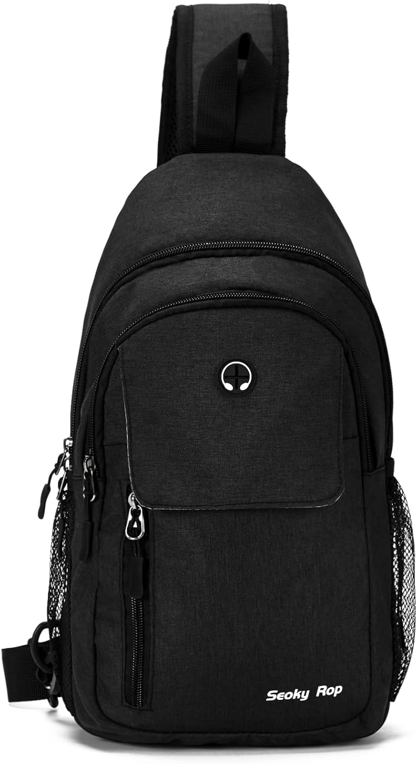Seoky Rop Mochila tipo bandolera para hombres y mujeres, resistente al agua, bolsa cruzada para senderismo y viajes, Negro -, Mochilas Sling