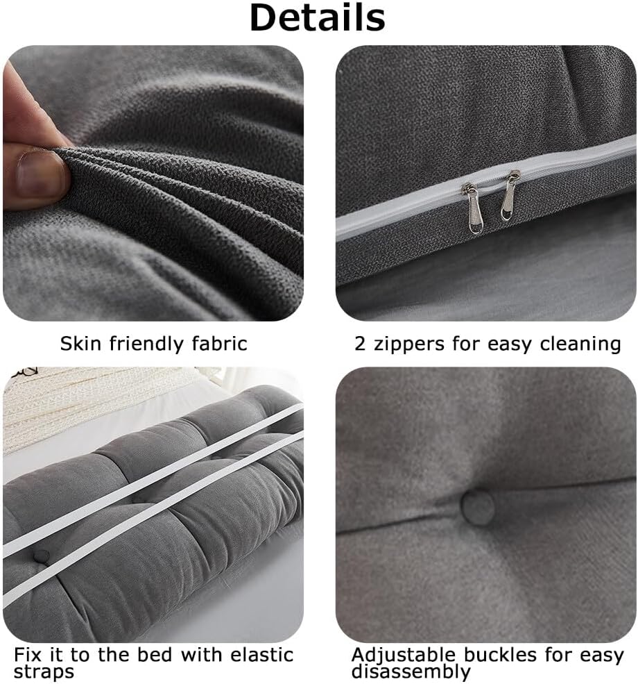 Gujuja Almohada de cuña grande para cabecero, almohada larga para cama, almohadas de lectura para sentarse en la cama, almohadas para adultos, cojín