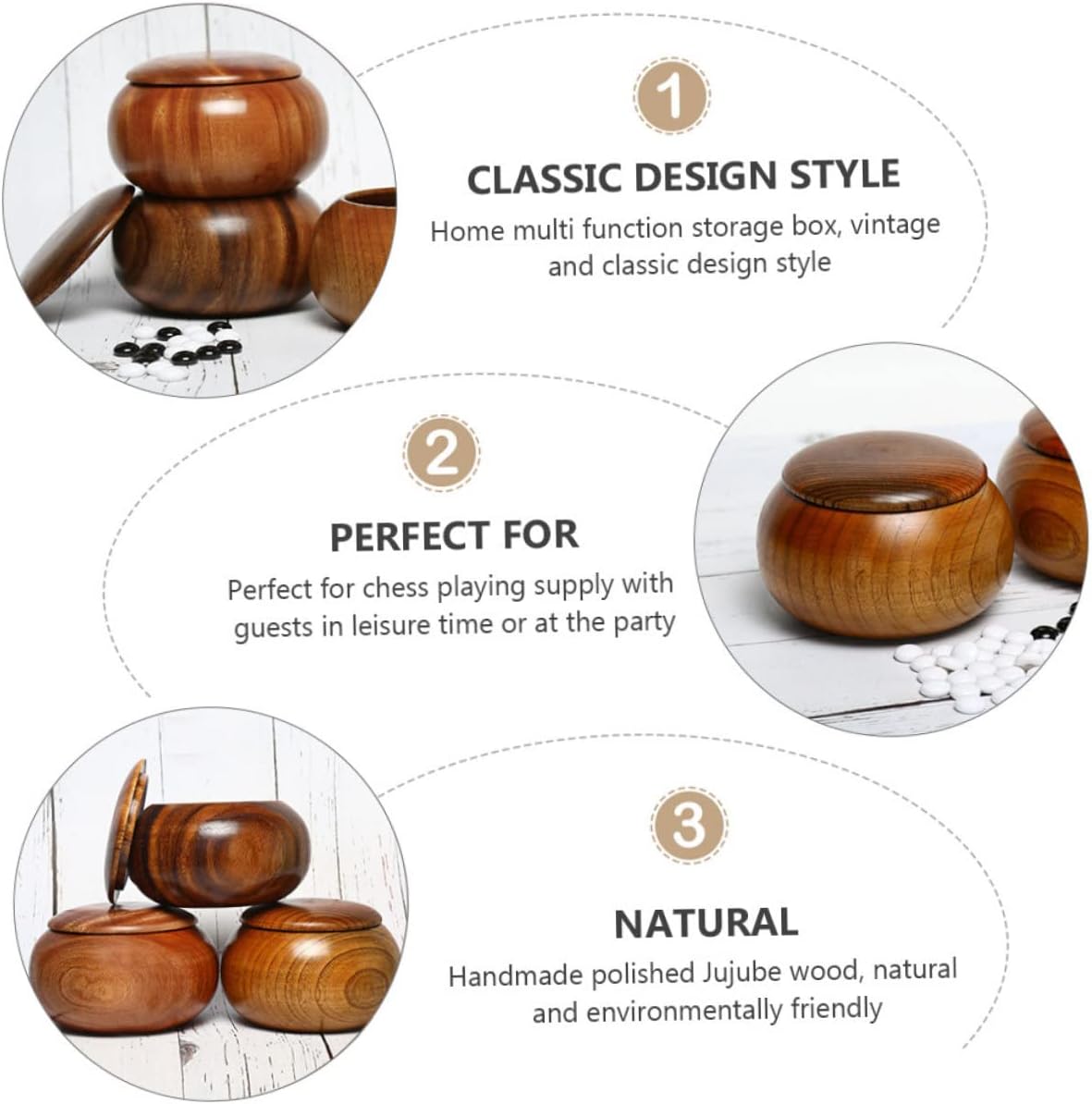 Abaodam 1pc Jujube Wood Go Jar Chess Bowl Chess Game Supply Formula Container Bamboo Storage Jar Go Game Board Jujube Bowl Wood Serving Bowl Double