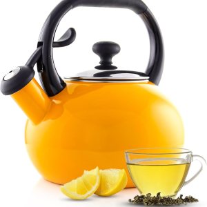 Chantal Tetera de 1.8 cuartos de galón, serie de botones, esmalte premium en acero al carbono, silbido, calefacción uniforme y hervir rápido Chantal Tetera de 1.8 cuartos de galón, serie de botones, esmalte premium en acero al carbono, silbido, calefacción uniforme y hervir rápido