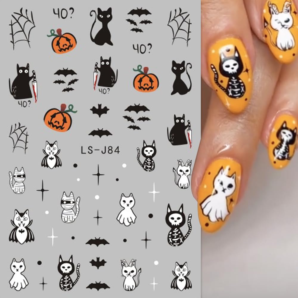 Calcomanías de arte de uñas de Halloween, calcomanías 3D, autoadhesivas, lindas calcomanías de calabaza fantasma, calcomanías de uñas de murciélago,