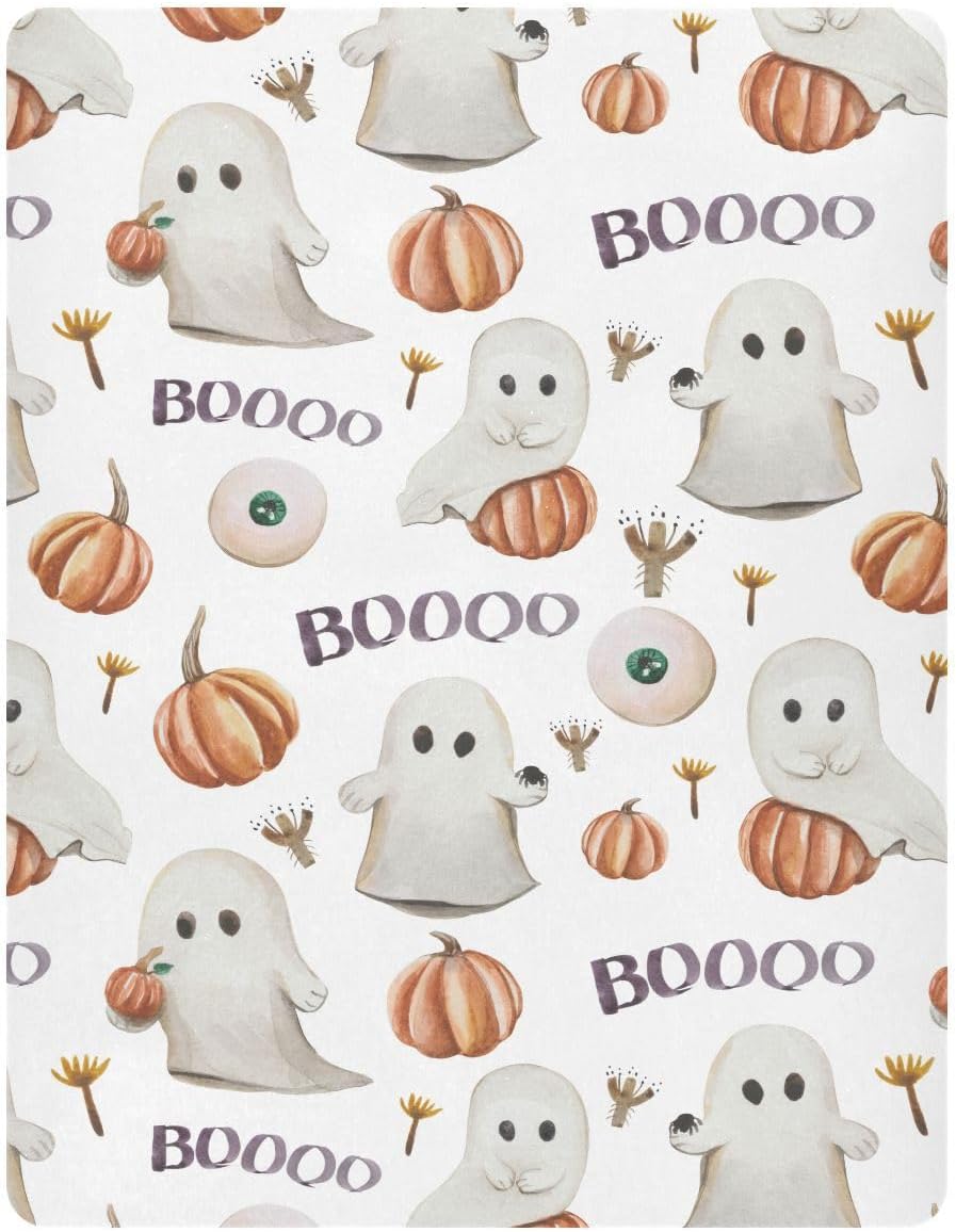 Ghosts Pumpkins – Sábanas para cuna de Halloween, suaves, transpirables, ajustables, para cuna, para niñas y niños, 52 x 28 x 9 pulgadas
