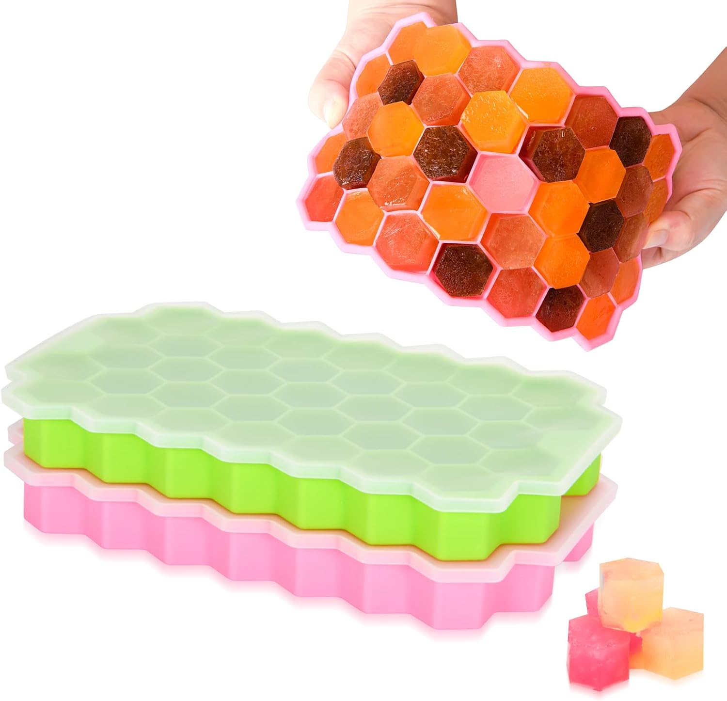 Bandeja para cubitos de hielo mejorada, paquete de 2 bandejas flexibles de silicona para cubitos de hielo, cubitos de hielo reutilizables de fácil