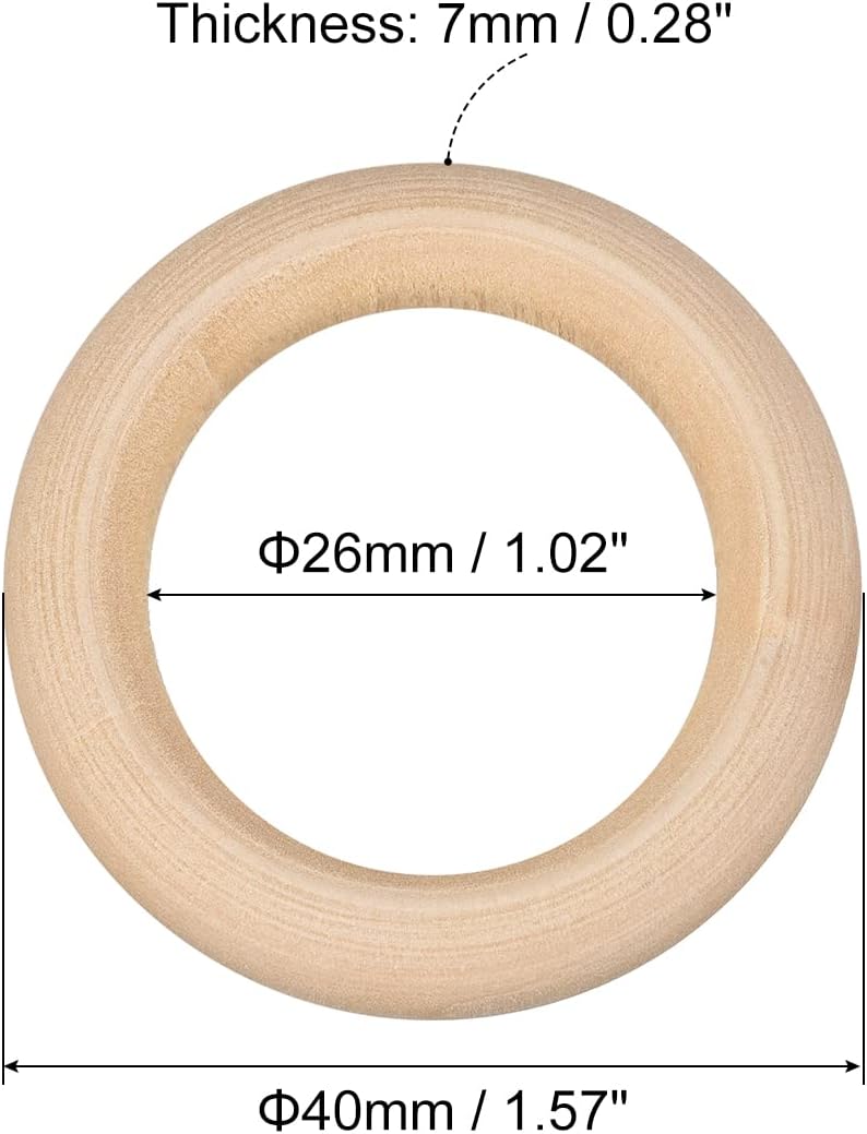 uxcell 50 anillos de madera natural de 1.575 in (1.6 pulgadas), círculos de madera lisa sin terminar de 0.276 in de grosor para manualidades, tejer,