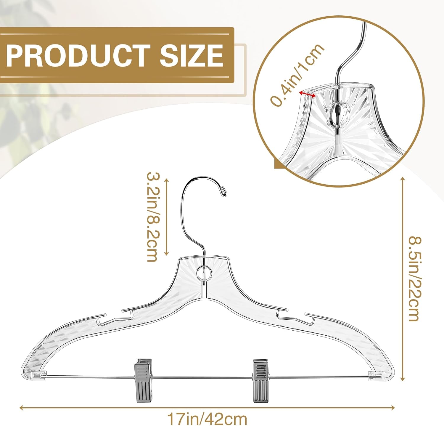 Wesiti Paquete de 60 perchas transparentes para ropa a granel de 17 pulgadas, perchas de plástico con corte de cristal, perchas para abrigos,
