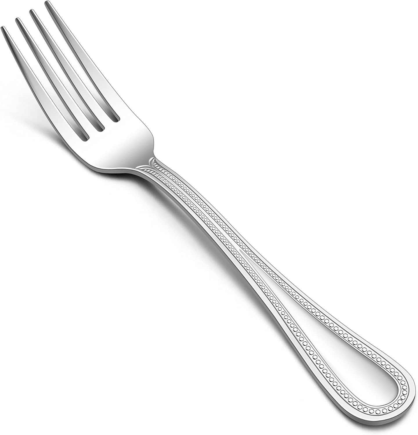 E-far – Juego de 12 tenedores de acero inoxidable con borde perlado para hogar, cocina, restaurante, pulido espejo y apto para lavavajillas, 7.9