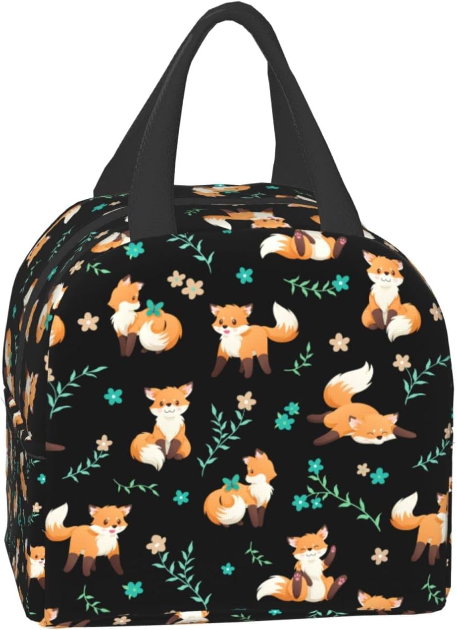 Bolsa de almuerzo de zorro para mujeres y hombres, lonchera aislada, contenedor de almuerzo lavable, bolsa de mano reutilizable, caja de almuerzo