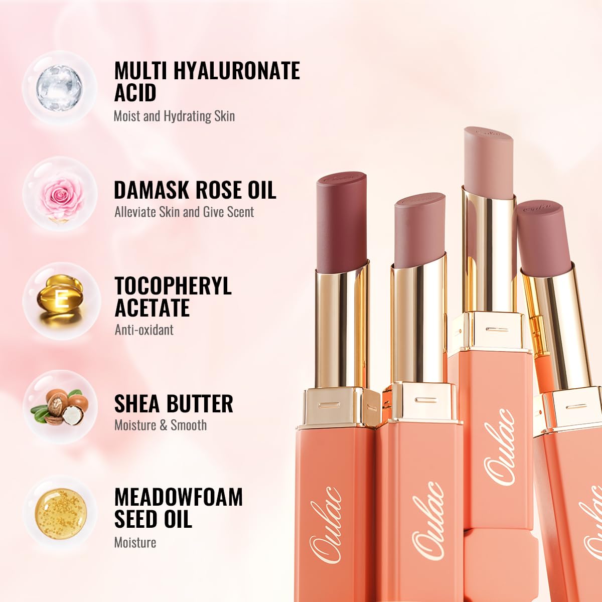 Oulac Lápiz labial crema para mujer, color ciruela de larga duración, color de labios de cobertura completa, hidratante, acabado satinado, cremoso,
