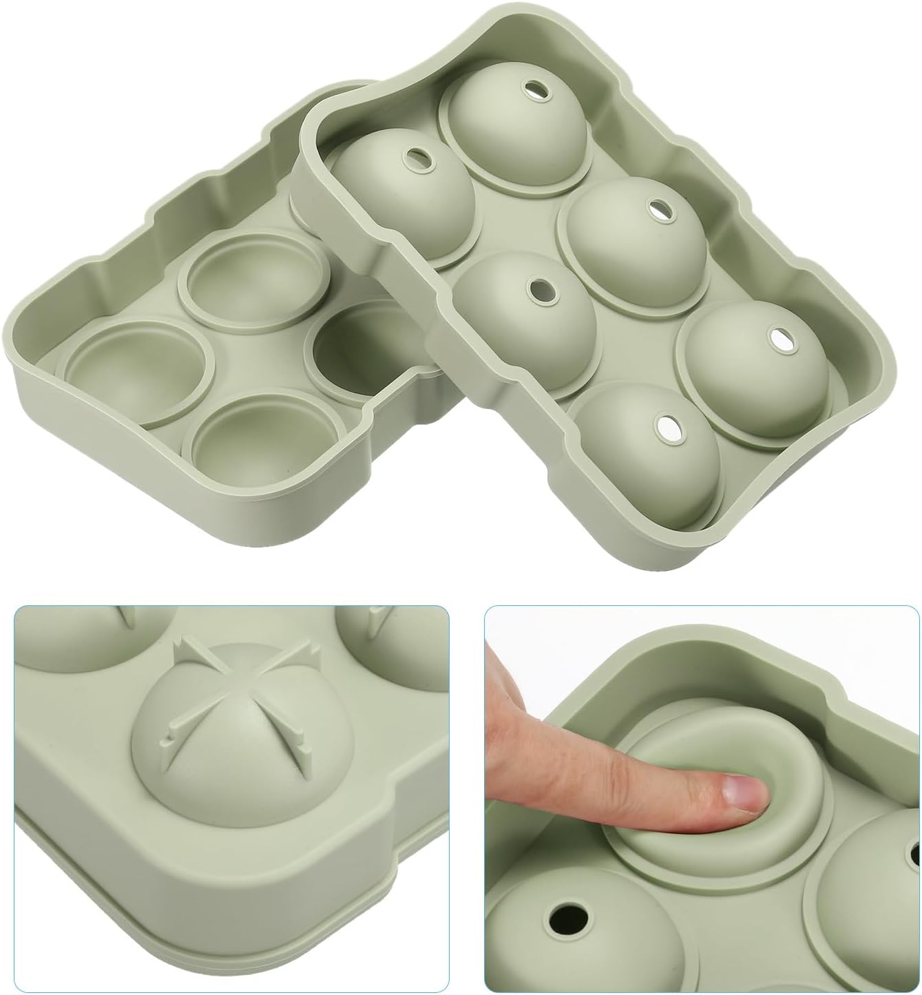 MECCANIXITY Bandeja para cubitos de hielo (juego de 3), máquina de bolas de hielo de esfera verde y bandeja cuadrada para cubitos de hielo para