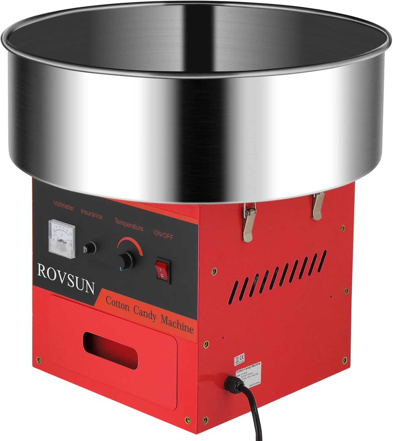 ROVSUN Máquina comercial de algodón de azúcar de 21 pulgadas, máquina eléctrica de algodón de azúcar con cuenco de acero inoxidable, cuchara de