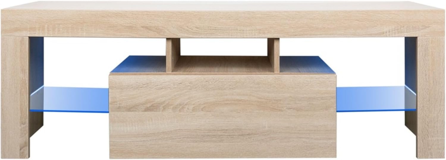 Soporte de TV moderno de granja con luces LED y armario de almacenamiento