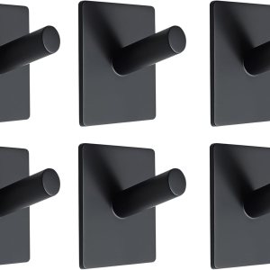 OUSUNERY Ganchos para toallas para baño montados en la pared, paquete de 6 ganchos adhesivos para colgar toallas de baño, soporte negro mate para OUSUNERY Ganchos para toallas para baño montados en la pared, paquete de 6 ganchos adhesivos para colgar toallas de baño, soporte negro mate para