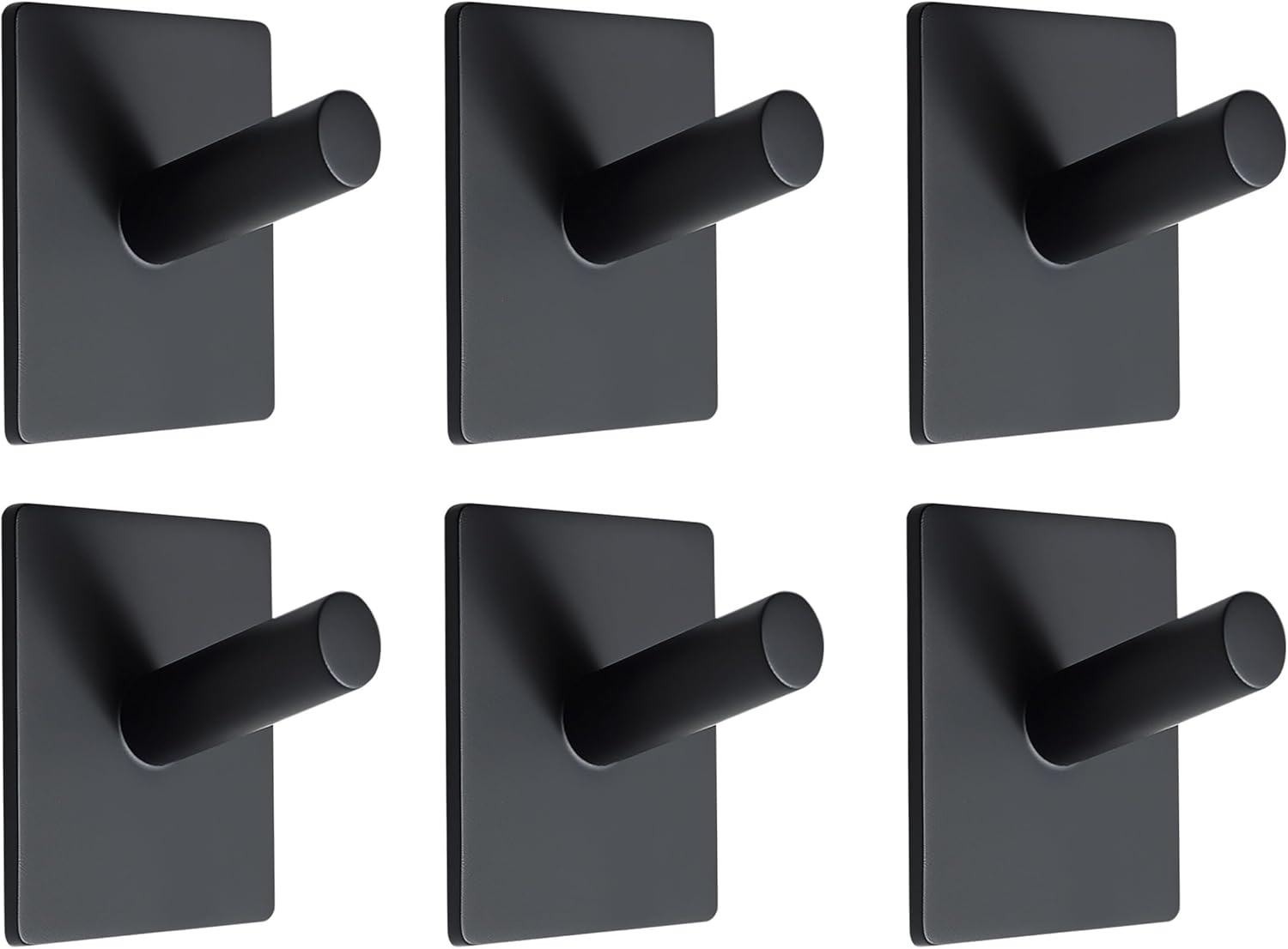 OUSUNERY Ganchos para toallas para baño montados en la pared, paquete de 6 ganchos adhesivos para colgar toallas de baño, soporte negro mate para