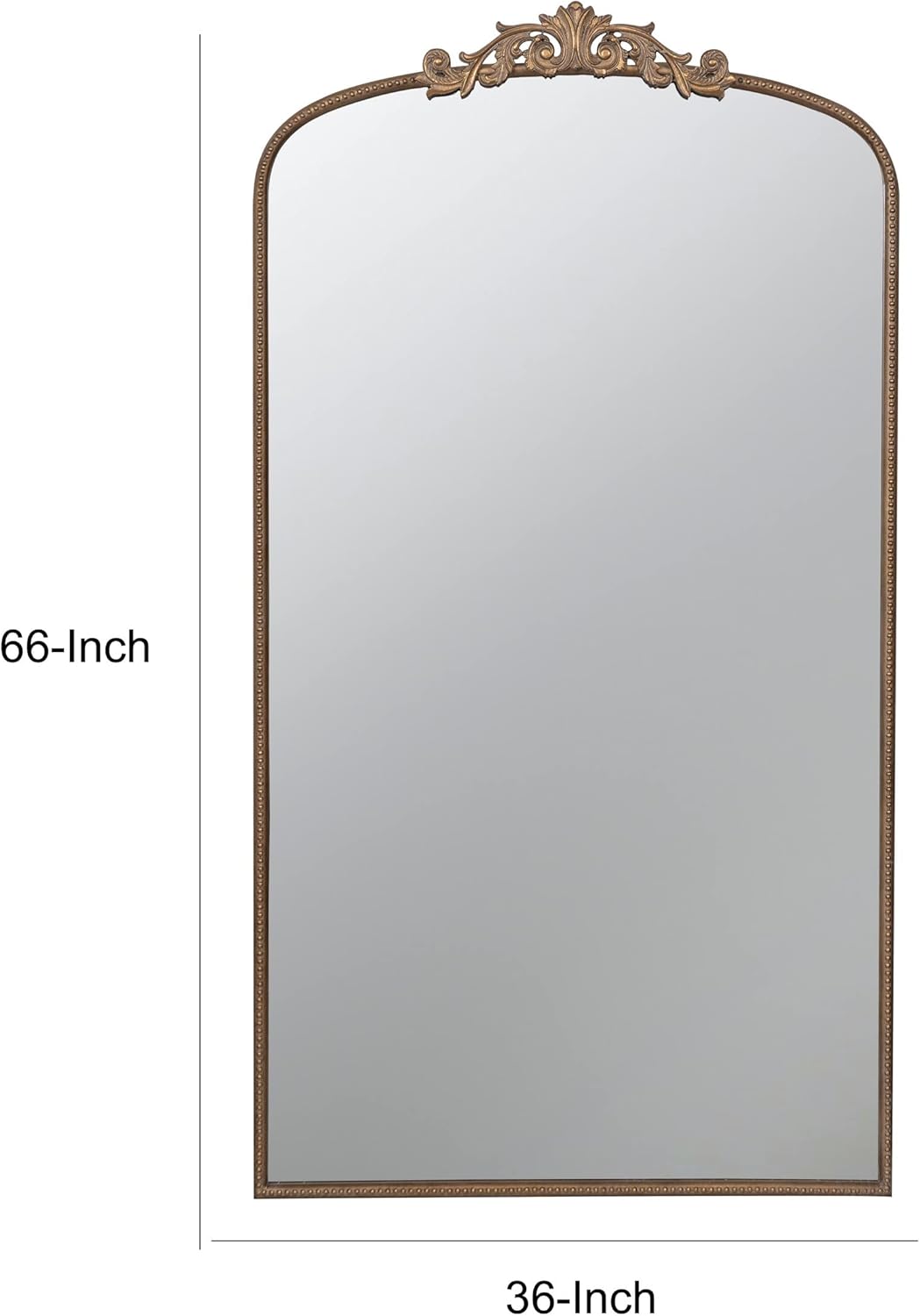 Benjara Kea – Espejo de pared de 66 pulgadas, marco de metal curvado dorado, diseño barroco adornado