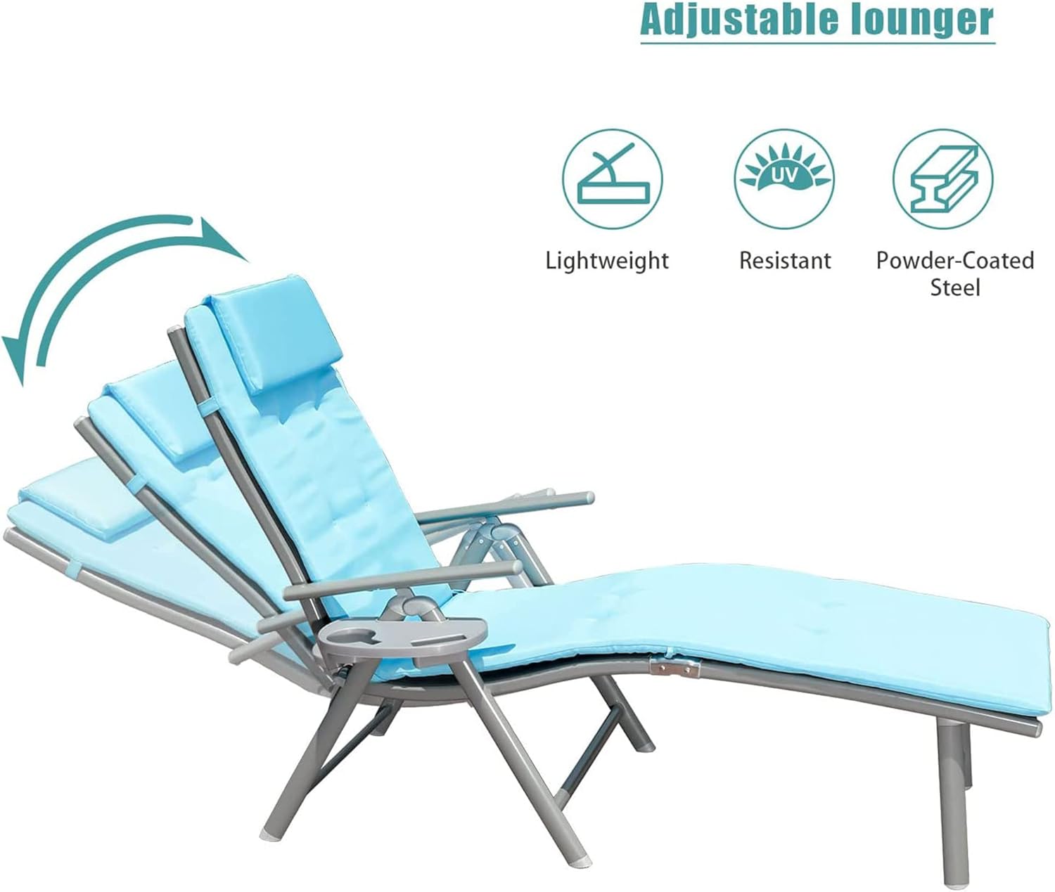 Goldsun – Silla plegable de aluminio con ajuste de reclinado, para exteriores, ideal para patio, playa, porche, piscina, individual, Gris con Azul
