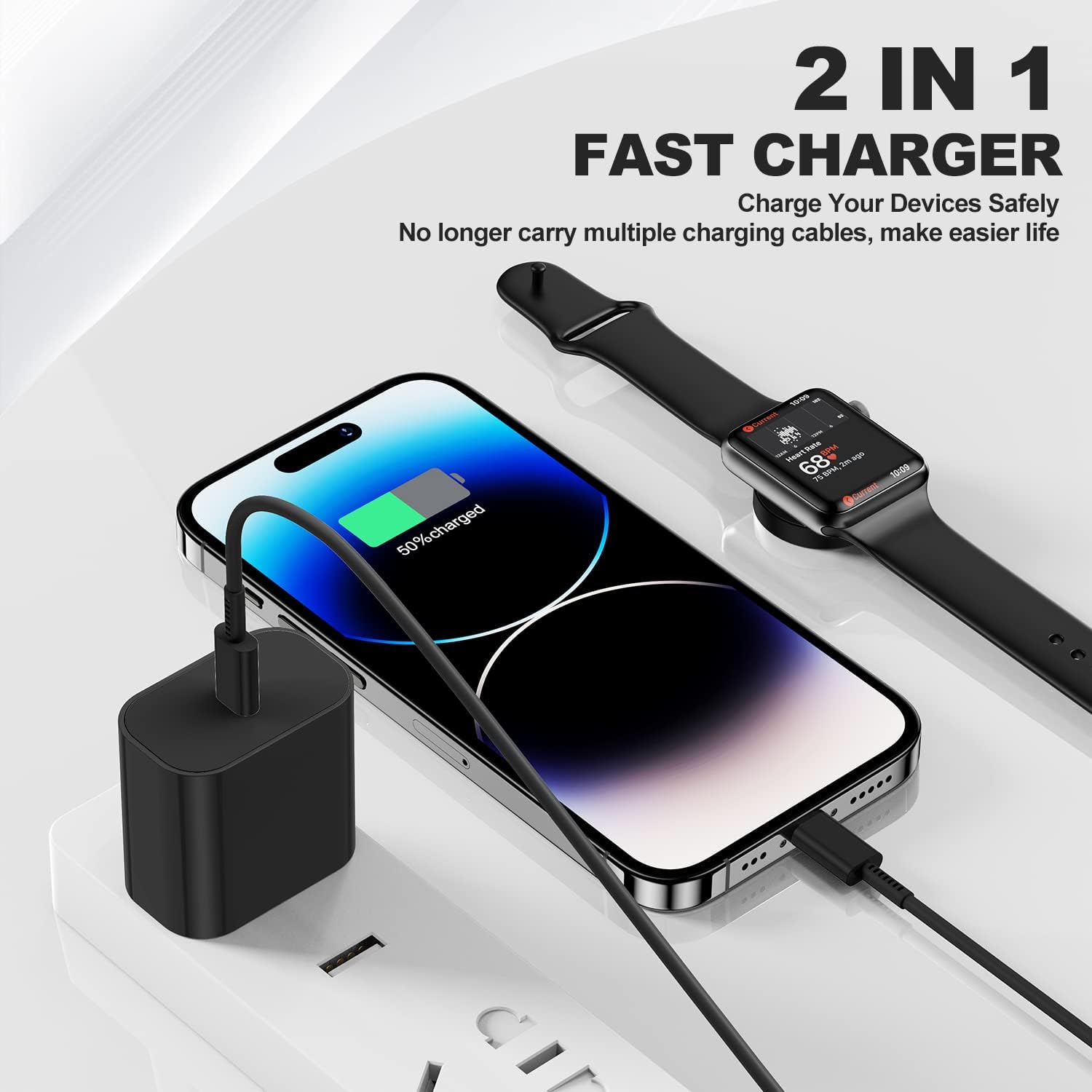 Cable de carga USB C mejorado para Apple Watch, certificado Apple MFi, cable de carga magnético para iWatch de 6 pies, cable de carga tipo C 2 en 1