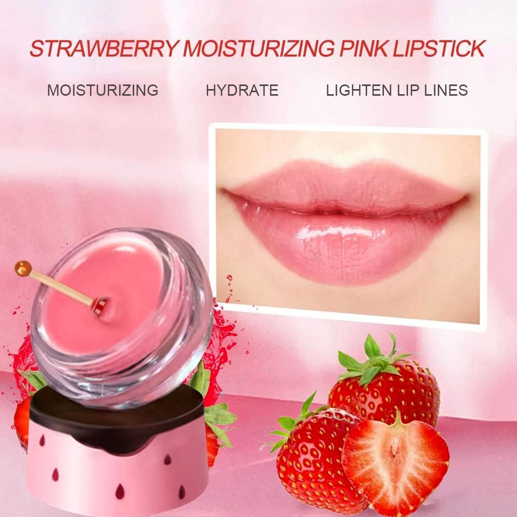2 máscaras labiales con vitamina E de fresa, bálsamo labial pote de miel, hidratante y prevención exfoliante labial seco y agrietado, reduce las