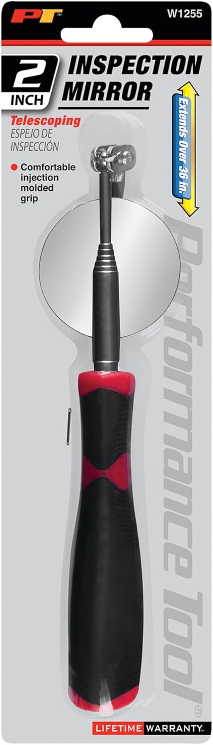 Performance Tool W1255 Jr. Espejo de inspección telescópico jumbo de 2 pulgadas, herramienta versátil y extensible para tareas de inspección y