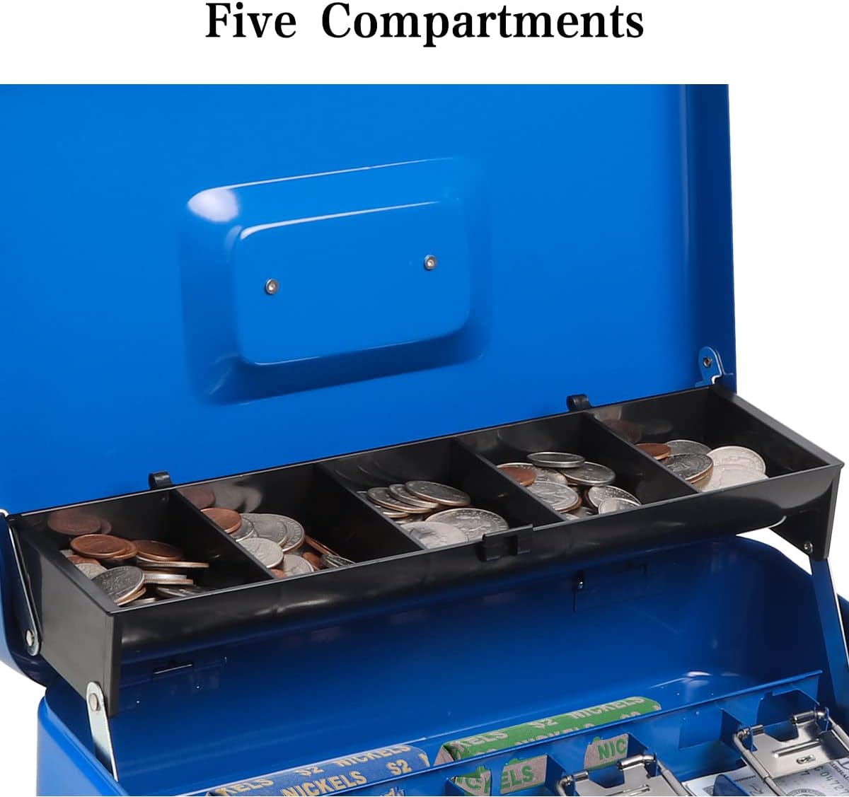 Caja de efectivo con cerradura de llave,Caja de metal duradera con bandeja de dinero,Caja de seguridad de almacenamiento seguro de bloqueo,Azul