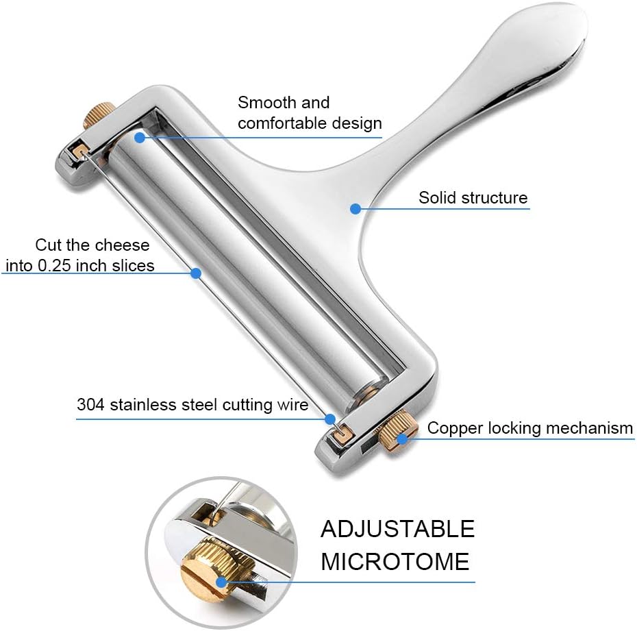 Rebanadora de queso, de acero inoxidable resistente de grosor ajustable, con alambre para quesos suaves y semiduros, 4 cables de corte de acero