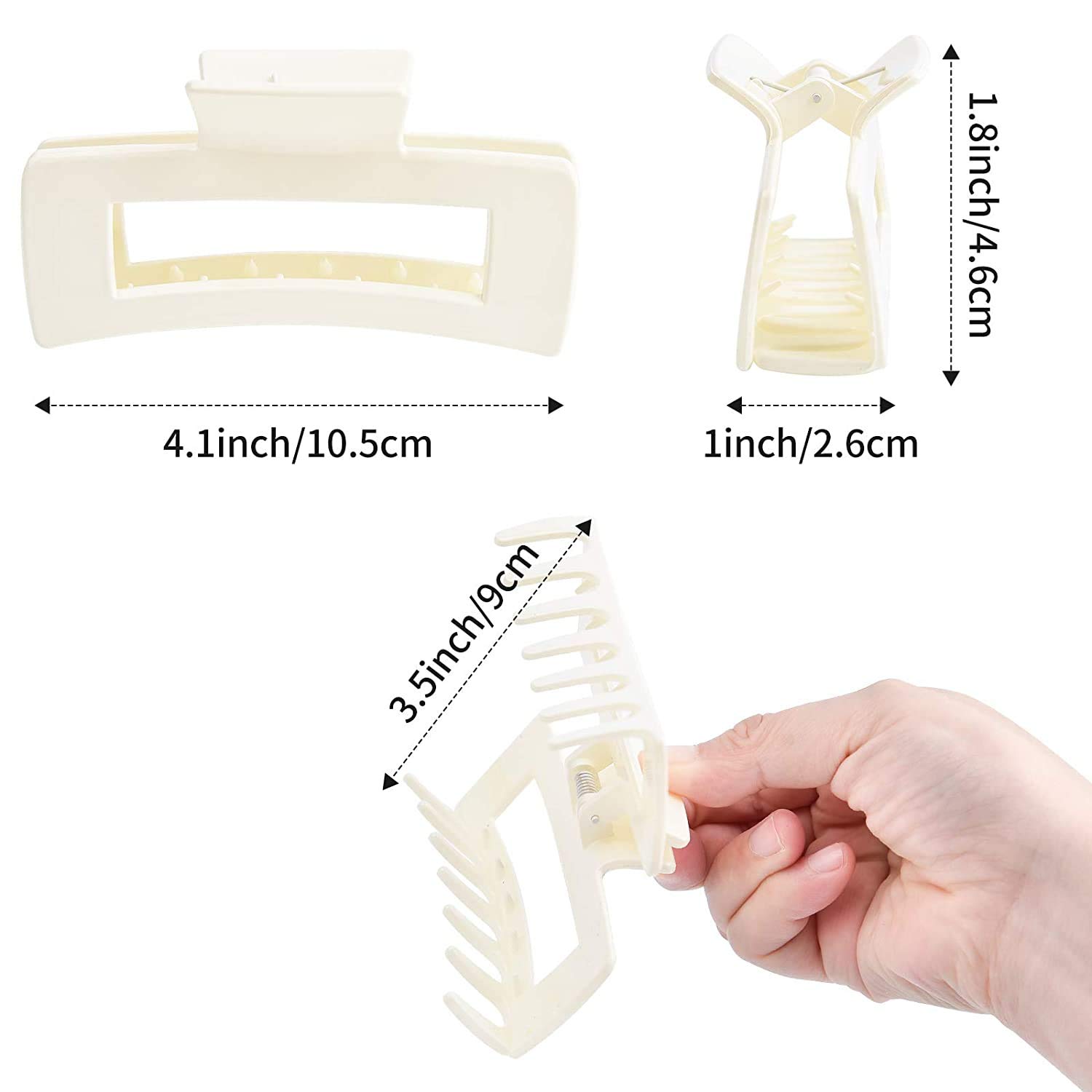 Paquete de 4 pinzas cuadradas, pinzas para el cabello para mujeres y niñas, pinzas de pelo antideslizantes medianas de 3.5 pulgadas, pinzas de pelo