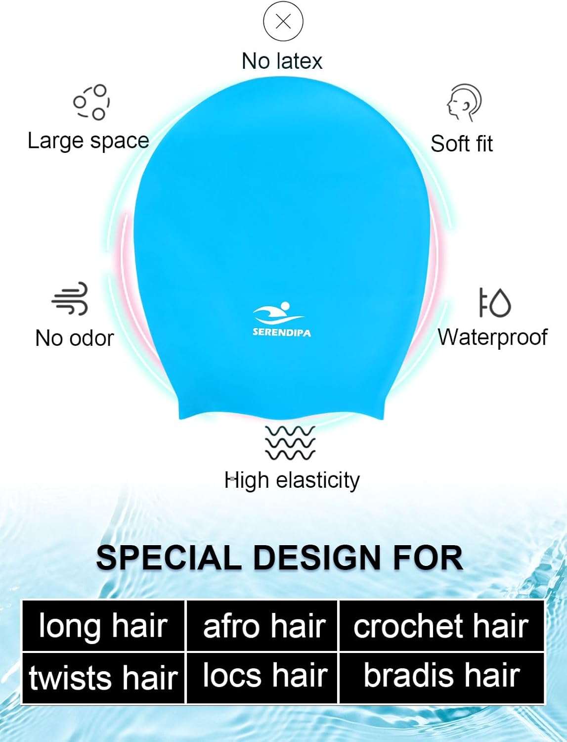SERENDIPA Gorro de natación extra grande para trenzas y rastas, gorra de natación para mujeres negras adultas para trenzas y rastas largas
