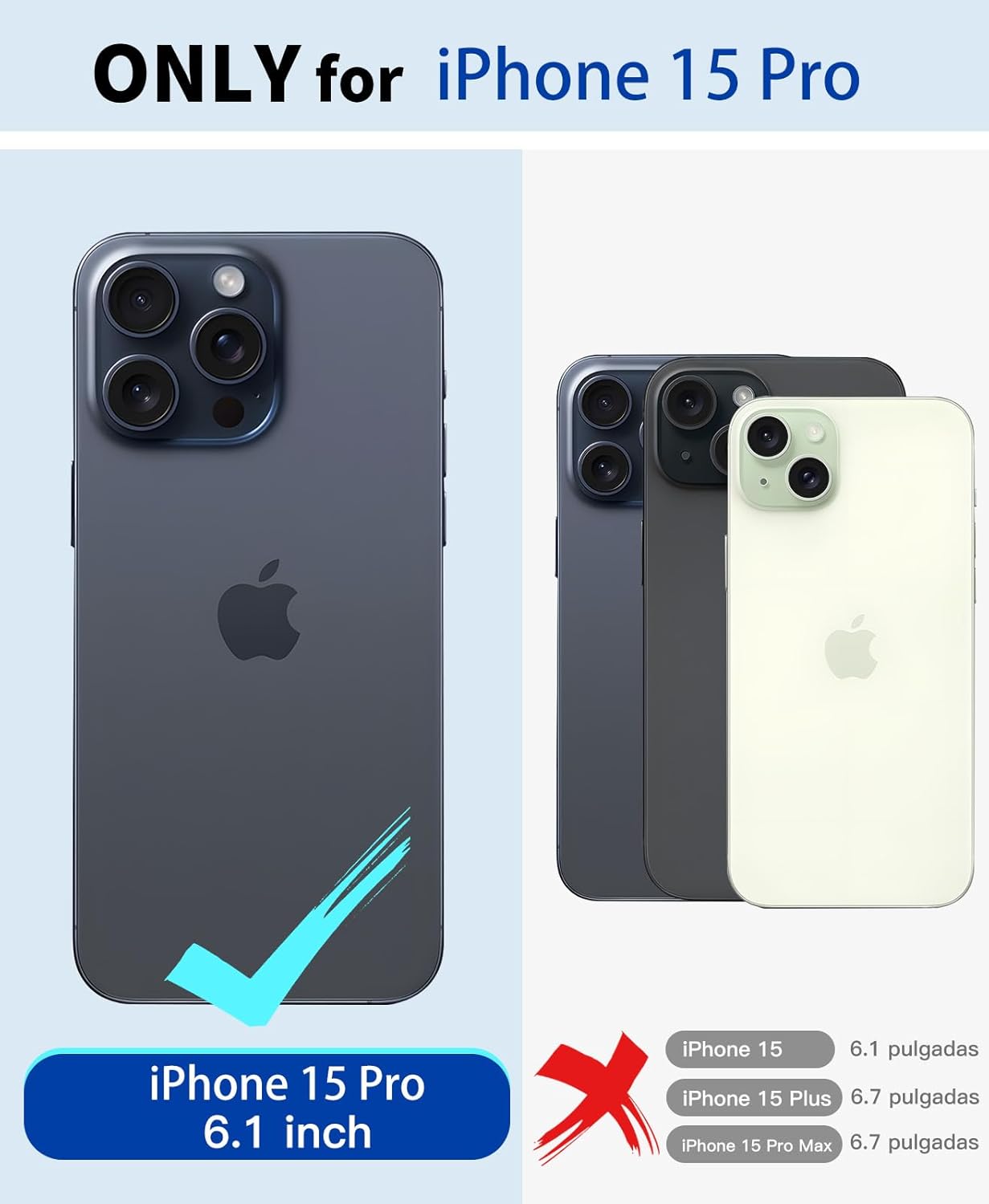 Funda magnética para iPhone 15 Pro impermeable con protector de pantalla integrado, compatible con MagSafe a prueba de golpes, a prueba de polvo,