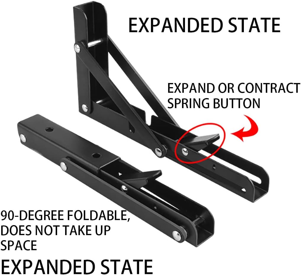 Soportes de estante plegables negros con carga máxima de 220 libras, soporte de estante montado en la pared de alta resistencia, ahorro de espacio