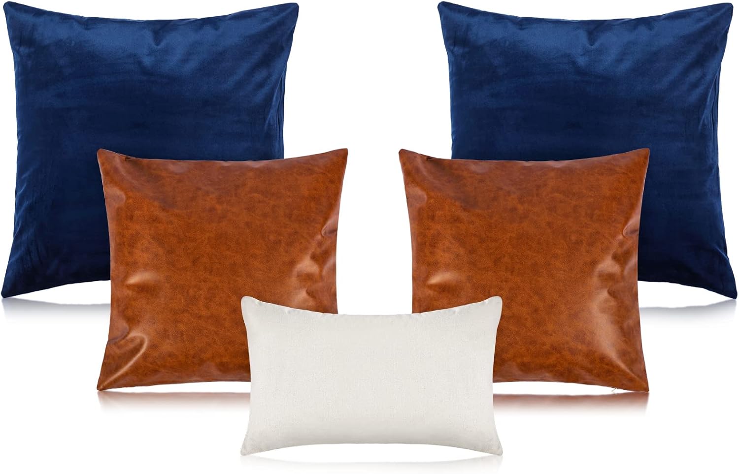Tradder Juego de 5 fundas de almohada de piel sintética de 20 x 20 pulgadas, 18 x 18 pulgadas, 12 x 20 pulgadas, fundas de almohada decorativas