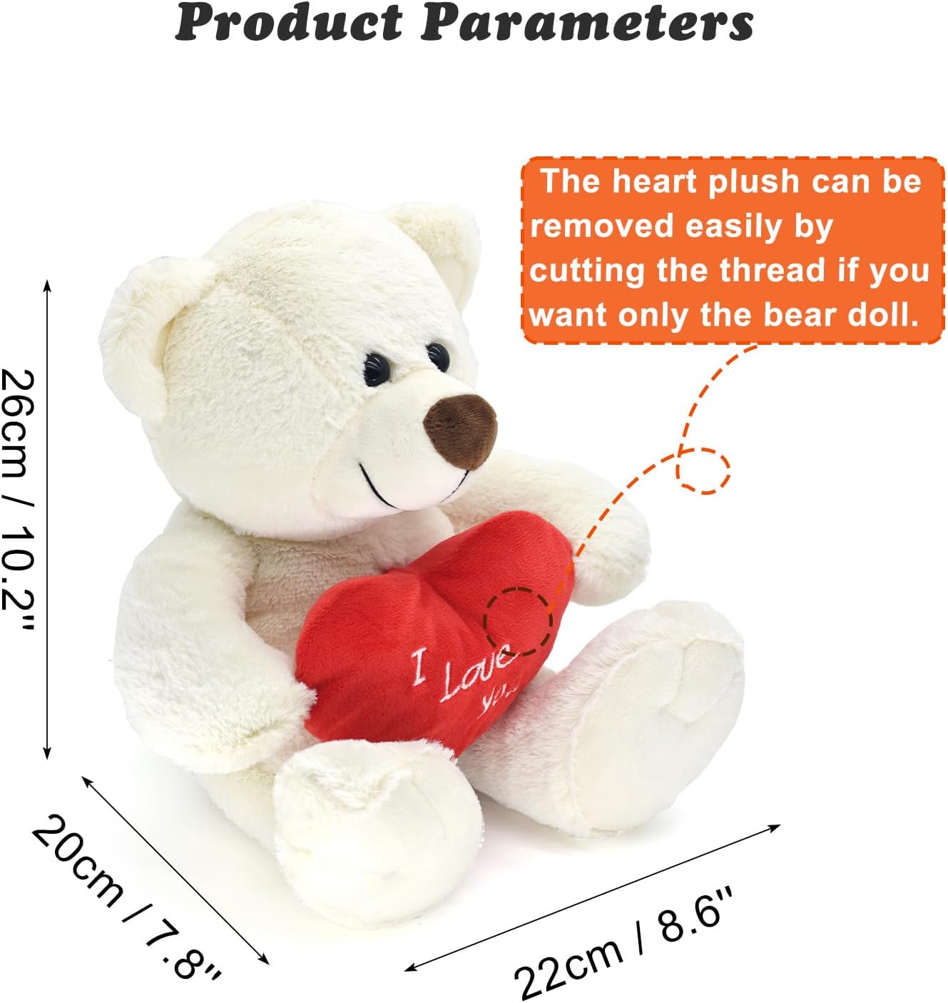 I Love You! Oso de peluche de 10 pulgadas con corazón rojo, muñeca de oso de peluche suave, juguetes de peluche para el día de San Valentín, regalos