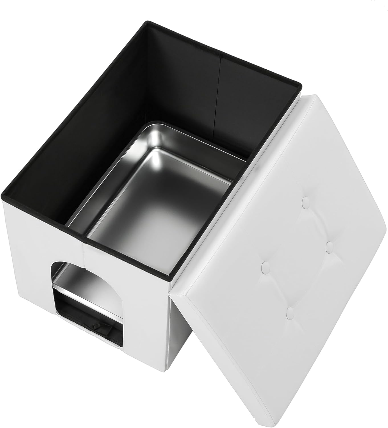 MEEXPAWS Caja de arena de acero inoxidable para gatos, mueble oculto, banco grande para baño para gatos, 25.6 x 17.7 x 17.7 pulgadas, a prueba de