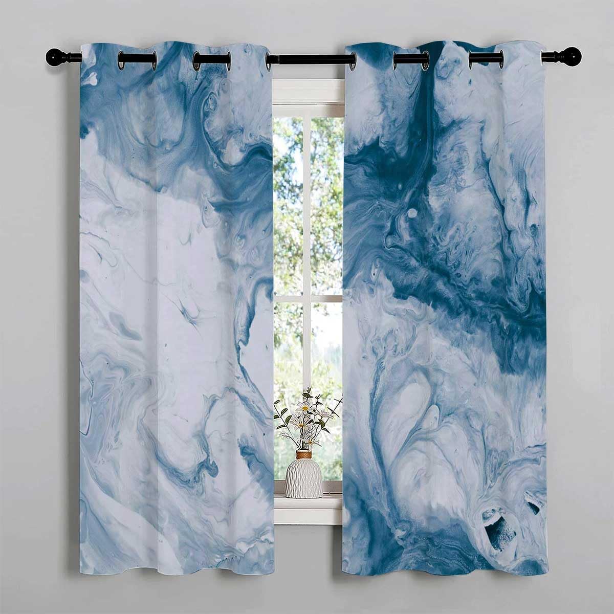 YANFENQI Cortinas para Habitacion Blue Imitation Marble Thermal Door Cover Drapes 63Inch Width by 63Inch Length,2 Panels