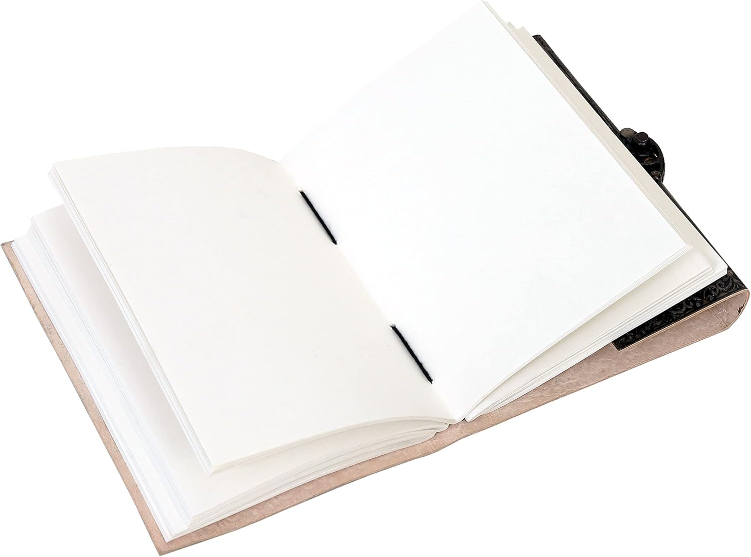 AzureGreen – 3 Moon Black Lapiz Journal – Gemstone Studded Handmade Vintage Writing Notebook, Unlined (Vintage Off-white, 3 Moon Plain Paper)