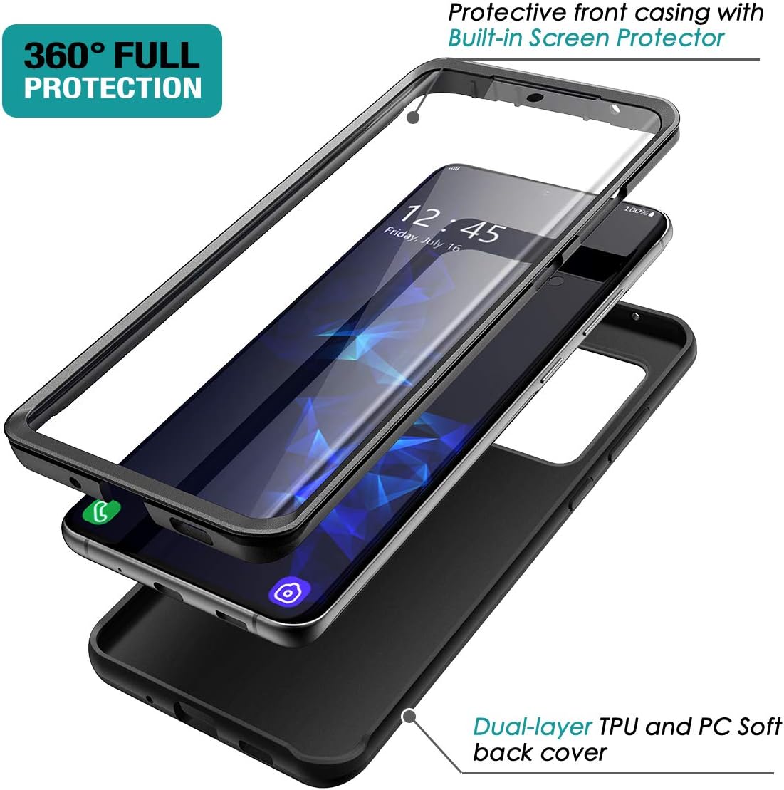 SURITCH Funda para Samsung Galaxy S20 Ultra, Protector de pantalla integrado Protección de cuerpo completo, cubierta de TPU suave, soporte de