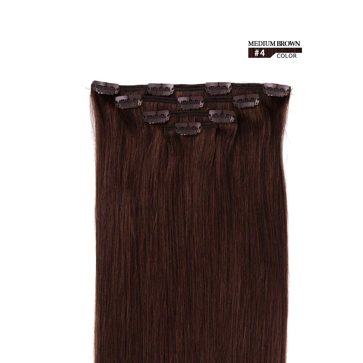 Extensiones de cabello humano Remy de 18 pulgadas con clip para mujer, extensiones de cabello humano liso y sedoso, 2.12onzas, 4 piezas, color