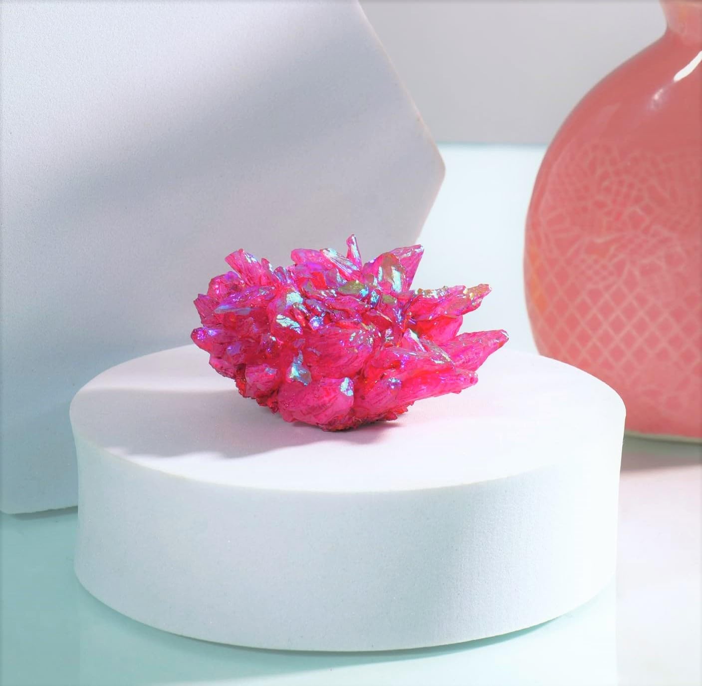 YATSKIA Racimo de cristal recubierto de titanio rosa, racimo grande de cuarzo, racimo de piedras preciosas crudas, cristal de calcita de geoda rosa,