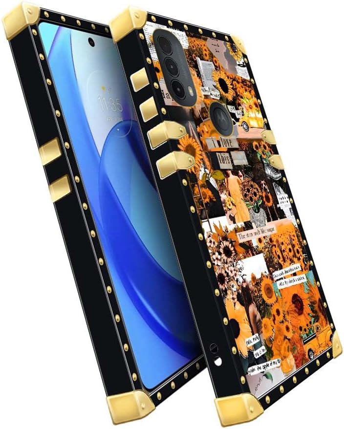 TAMEFOX Funda cuadrada para Moto E20, diseño de girasoles de Navidad para niñas y mujeres, funda decorativa de metal suave TPU resistente a las