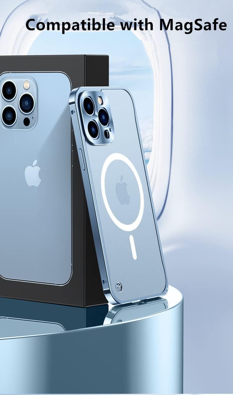 Funda magnética para iPhone 14 Pro compatible con MagSafe de aleación de aluminio de metal parachoques mate translúcido con protector de lente de