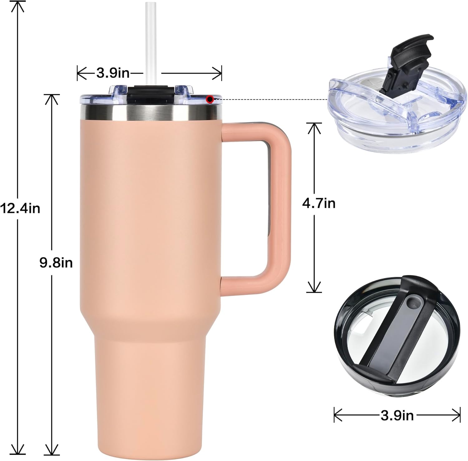 ASPERFFORT Vaso de 40 onzas con asa y tapa con pajilla, botella de agua de acero inoxidable, taza de viaje aislada al vacío, taza de café helado