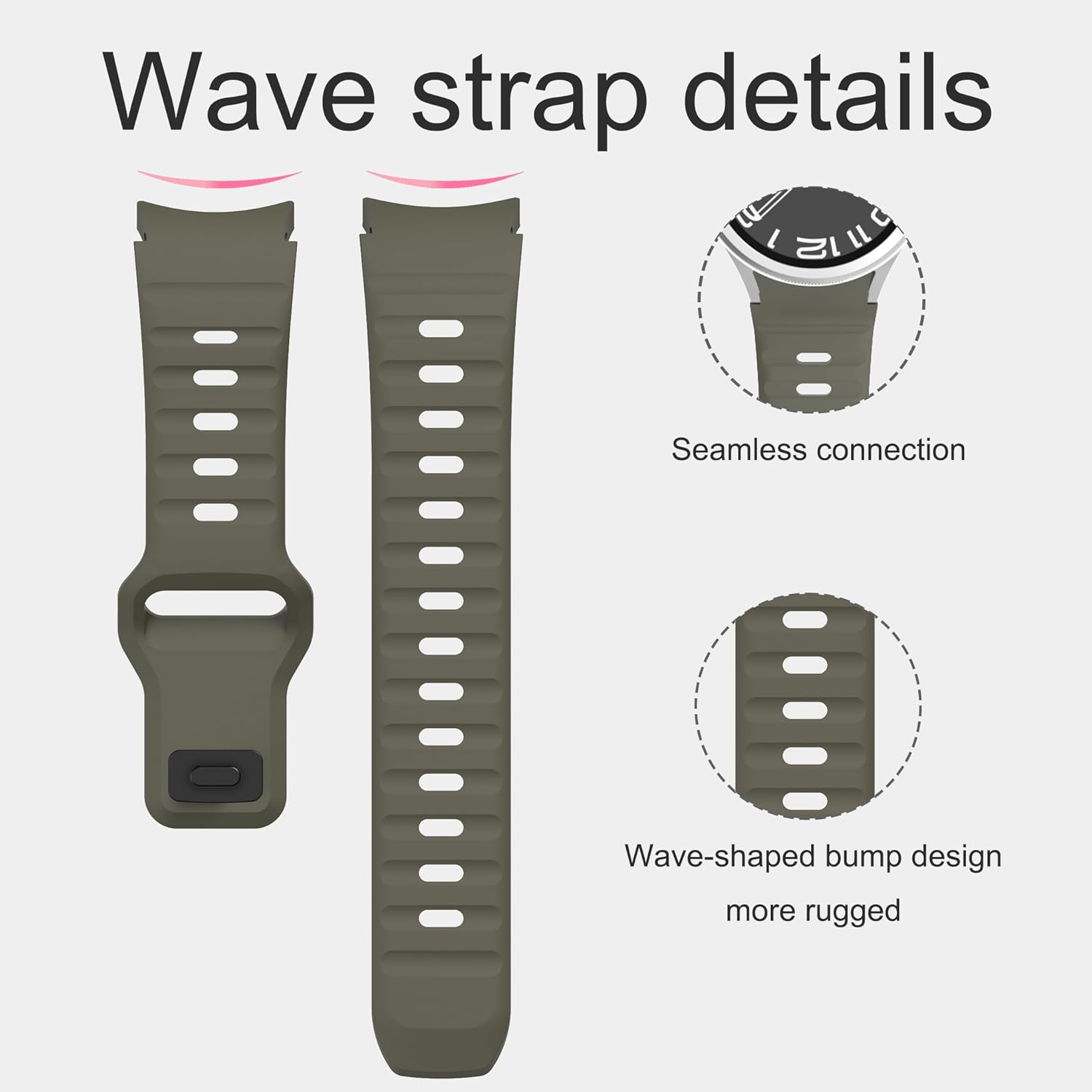 Paquete de 3 correas resistentes sin huecos compatibles con Samsung Galaxy Watch 6 5 4 de 1.575 pulgadas, 1.732 pulgadasGalaxy Watch 6 Classic de